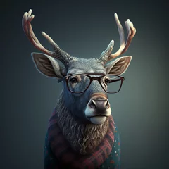 Foto op Aluminium Hipster reindeer wearing clothes and glasses. Rabbit portrait. Generative ai © ink drop