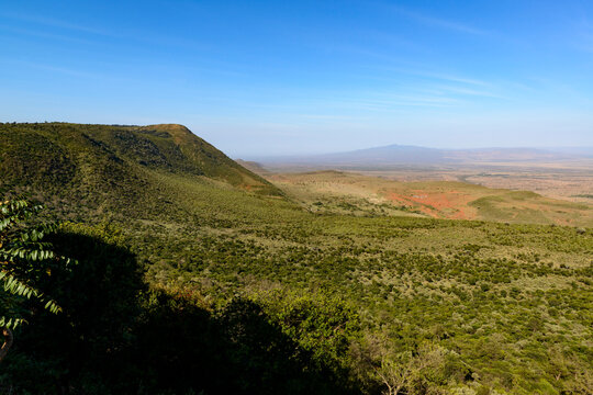 Scenic View of the Great Rift Valley Escarpment between Lake Naivasha and Nairobi. Kikuyu Escarpment. Kenya