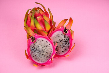 Healthy dragon fruits or pitaya isolated on texture background.