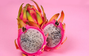 Healthy dragon fruits or pitaya isolated on texture background.