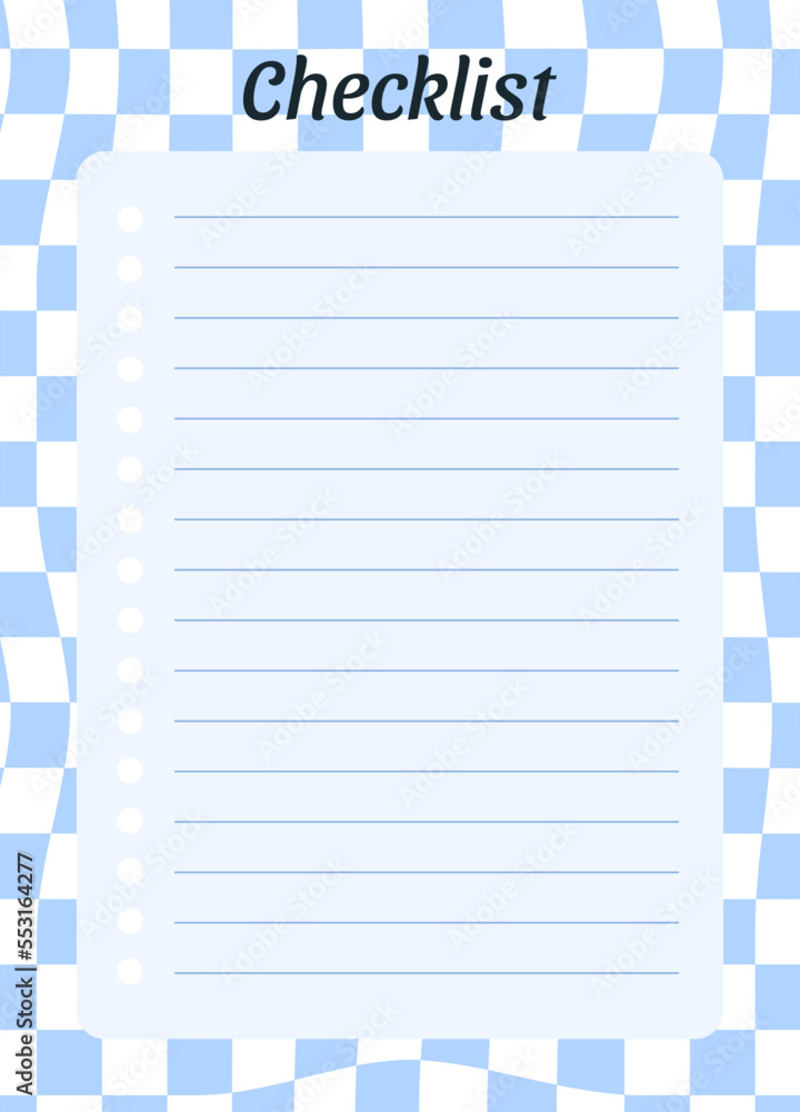 Fototapete checklist planner page template. routine organization. vertical list on blue checkerboard pattern ba