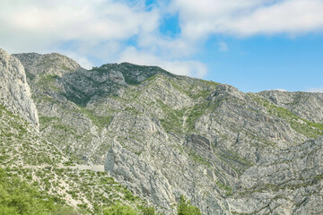 Fototapeta premium Picturesque view of beautiful mountains and plants under cloudy sky