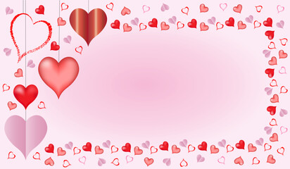 beautiful frame of red and pink hearts on a light background