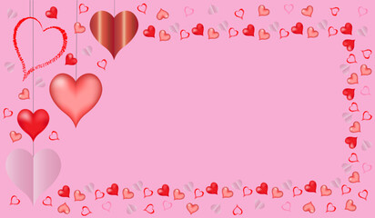 beautiful frame of red and pink hearts on a light background