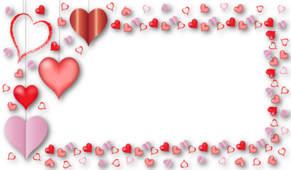 beautiful frame of red and pink hearts on a light background