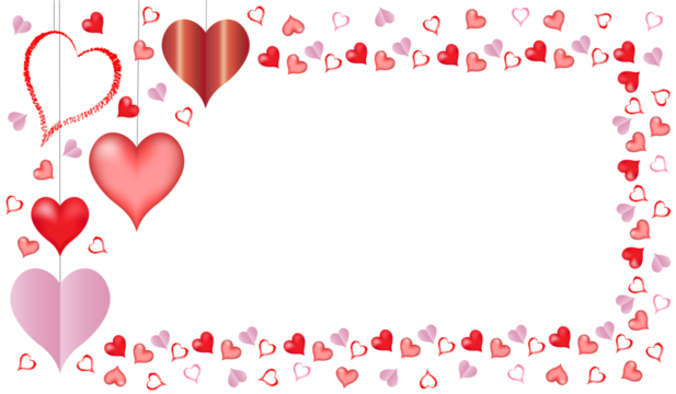 beautiful frame of red and pink hearts on a light background
