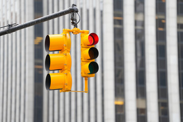 traffic lights. traffic light indicating the color red. detail.
