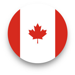 Official flag of Canada in circle shape. Nation flag illustration.