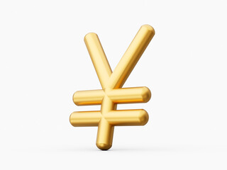 Yen Symbol made of gold with reflection isolated on white background. 3d illustration