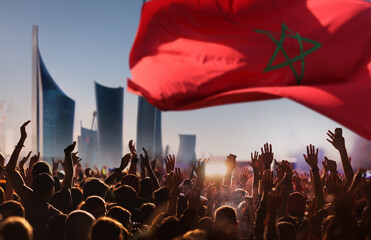 soccer supporters and Morocco flag