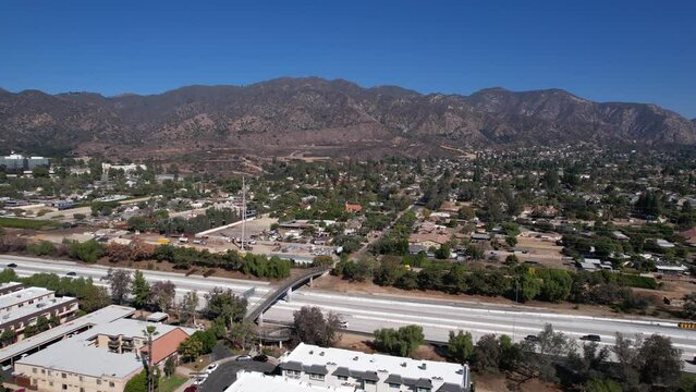 Interstate Highway 205 by Sylmar Neighborhood of Los Angeles CA USA. Drone Aerial View