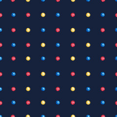 Seamless pattern with colorful beads or pearls on dark blue background.  Festive design. Watercolor hand painted illustration.