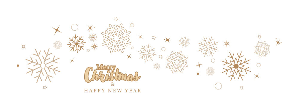 Happy New Year and Merry Christmas. A template with a snowflake and snow for a holiday card, banner, poster or invitation. A design idea for creative design
