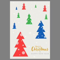 Template for New Year and Christmas greetings. A holiday card, banner, poster or invitation. A design idea with a festive Christmas tree balloons and snow