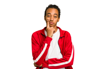 Young African American man isolated unhappy looking in camera with sarcastic expression.