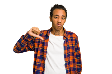 Young African American man isolated showing thumb down, disappointment concept.