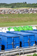 Waste recycling plants, waste processing machines, waste processing plants bins and containers in a waste recycling plant 