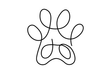 Dog paw footprint continuous line icon. Modern style linear logo sign, scribble logotype symbol