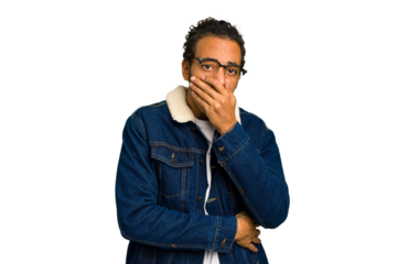 Young African American man isolated scared and afraid.