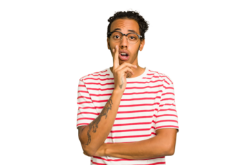 Young African American man isolated having some great idea, concept of creativity.