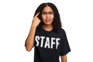 Young african american staff woman isolated showing a disappointment gesture with forefinger.