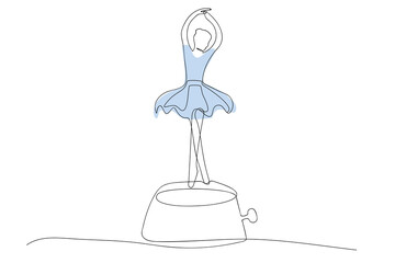 continuous line drawing of woman ballet dancer in blue dress