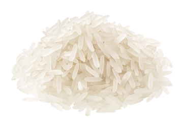 Pile of raw elongated white rice, isolated png