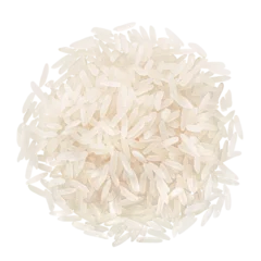 Fototapeten Pile of raw elongated white rice, isolated, top view png © maxsol7