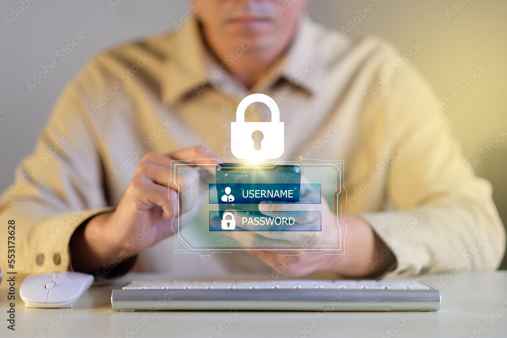 Poster login to a user authentication system using a username and password, cybersecurity, information secu