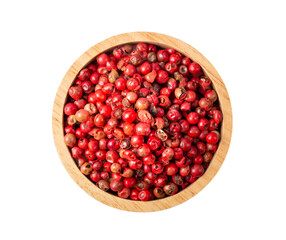 pink peppeer corn in wood bowl on transparent png