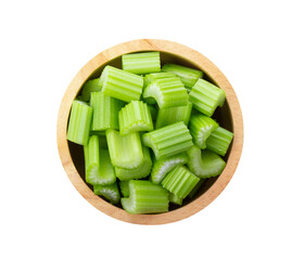 slice celery in wood  bowl isolated on transparent png