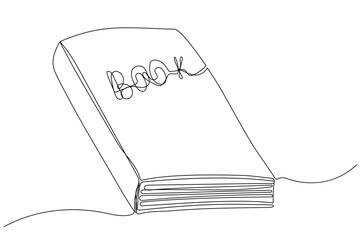 Line drawing book. Single draw magazine, line art dictionary, continuous monoline drawing encyclopedia, one outline lineart book logo, linear vector illustration