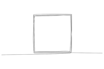 Continuous one line drawing of square frame in the sketch technique of a constant black outline. Grunge rough shapes imitating a trace of a pencil. For text