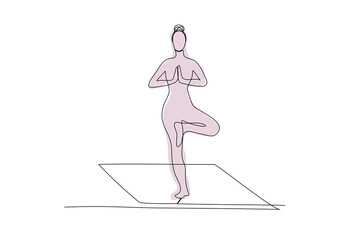 Woman Yoga Pose Tree Continuous Line Drawing. Yoga Pose Female Silhouette of Energy.