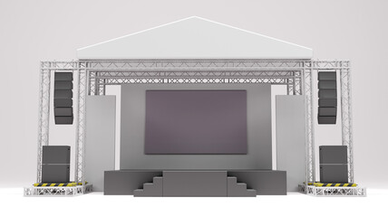 3D rendering of the stage show and truss construction with a sound system for concert performance business