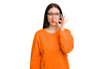 Young caucasian brunette long hair woman cutout isolated with fingers on lips keeping a secret.
