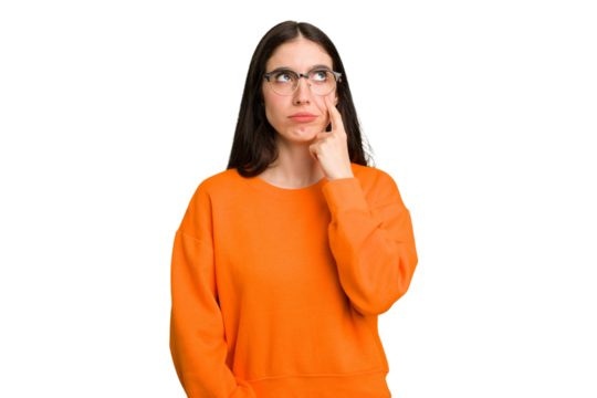 Young caucasian brunette long hair woman cutout isolated crying, unhappy with something, agony and confusion concept.