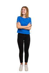 Fototapeta premium Young caucasian woman isolated on white background