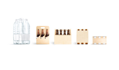 Obraz premium Blank plastic and craft bottle pack mockup, isolated