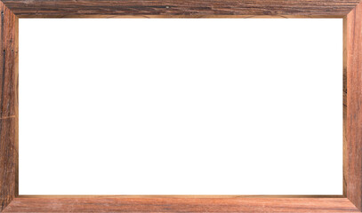 Long wooden picture frame on transparent background