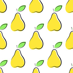 Pears vector seamless pattern. Doodle elements on white background. Best for textile, wallpapers, home decoration, wrapping paper, package and web design.
