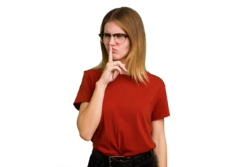 Young caucasian woman isolated keeping a secret or asking for silence.