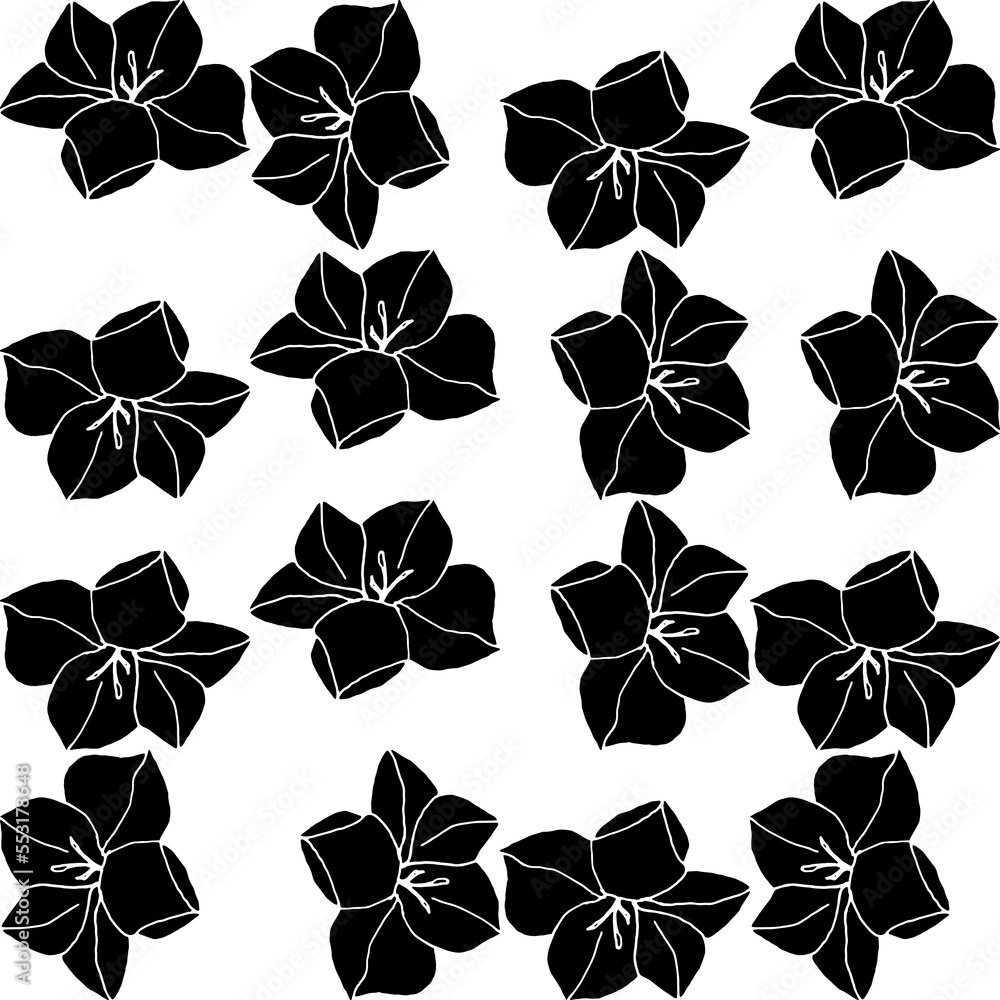 Aufkleber abstract flower elements vector seamless pattern. simple repeat in black on white background.