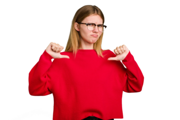 Young caucasian woman isolated showing thumb down, disappointment concept.