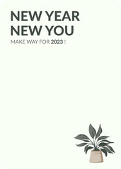 Obraz premium new year new you words gift card template with potted house plant floral element