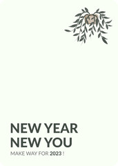 new year new you words gift card template with hanging house plant floral element