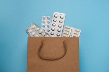 Shopping bag with medical pills and bottles