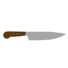 large kitchen knife with a wooden handle, isolated object on a white background, vector illustration,