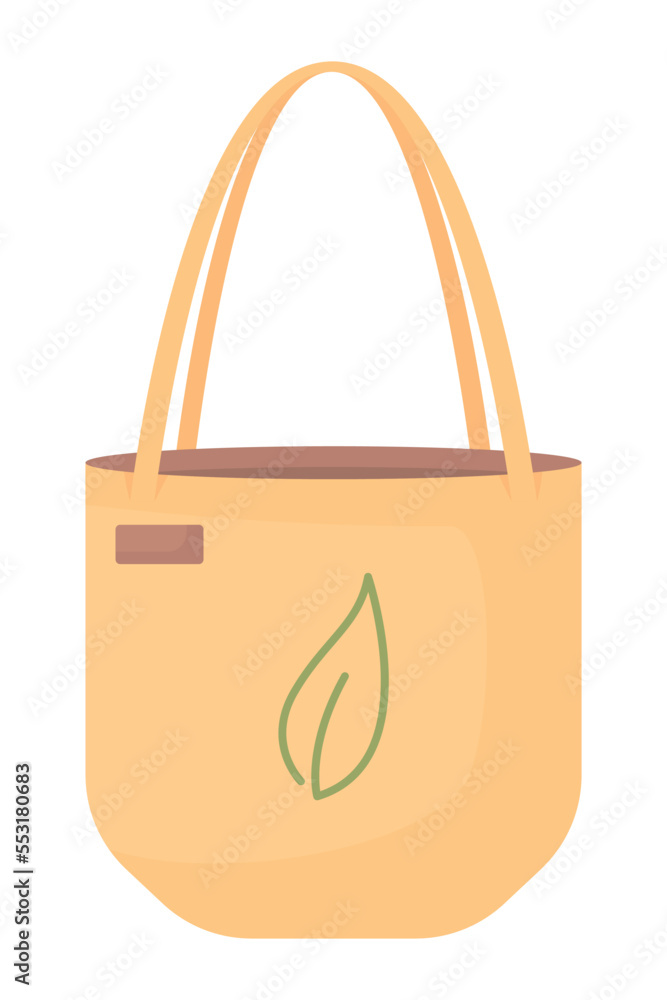 Poster eco bag semi flat color vector object. shopper made of organic materials. editable elements. full si