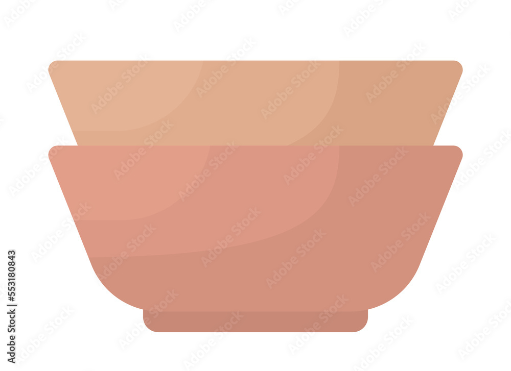 Poster clay bowls stack semi flat color vector object. craft tableware. editable elements. full sized items